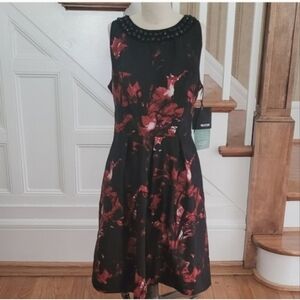 MELROSE Floral Black Red Sleeveless Dress Size 14P Style CSATVIADR